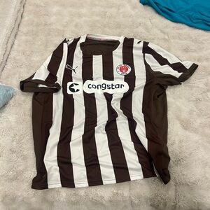 Puma men St Pauli Brown and White Striped Jersey